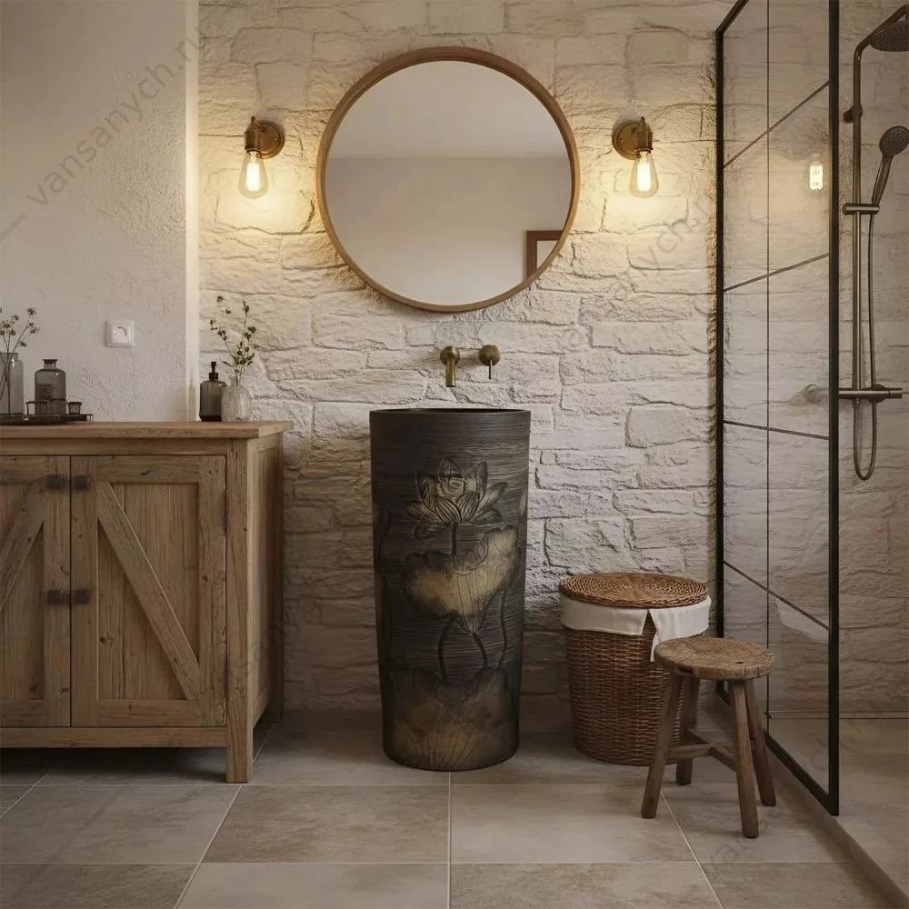 Раковина 41х41 напольная из керамики Comforty CF12176 цветок лотоса