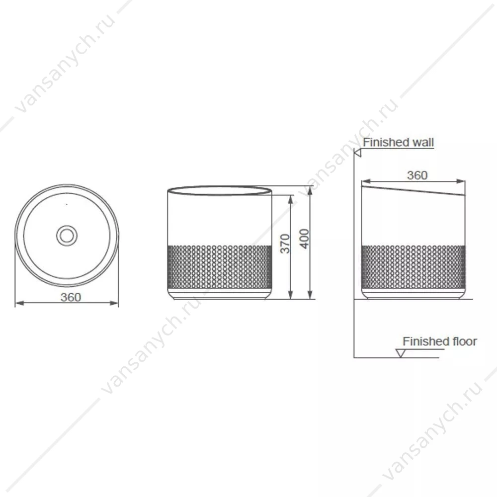 Раковина бочка D36 с высоким скошенным бортом Comforty HDA088C фарфор, белая