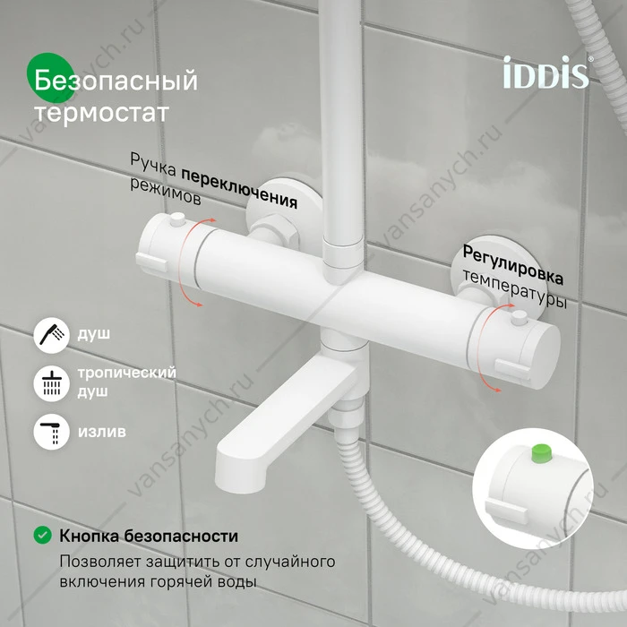 Душевая система стропическим душем IDDIS Odda белый матовый ODDWTTHi06