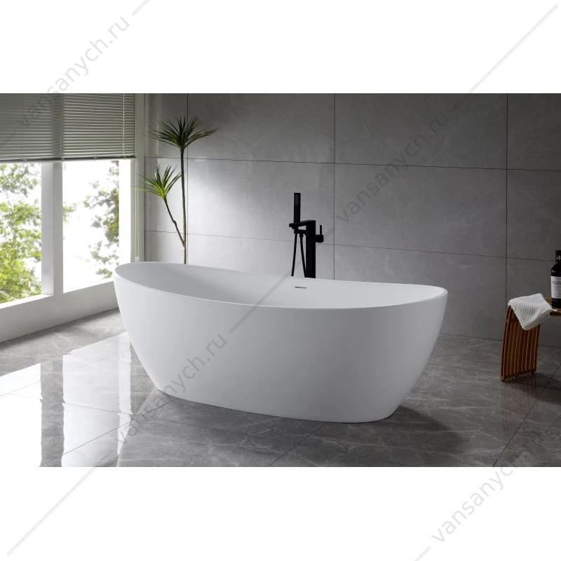 Ванна 180х85 отдельностоящая из иск. камня Solid Surface BelBagno UNIQUE, BB-UNIQUE-180-85-64-SSB