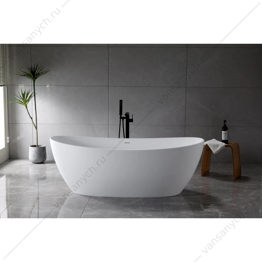 Ванна 180х85 отдельностоящая из иск. камня Solid Surface BelBagno UNIQUE, BB-UNIQUE-180-85-64-SSB