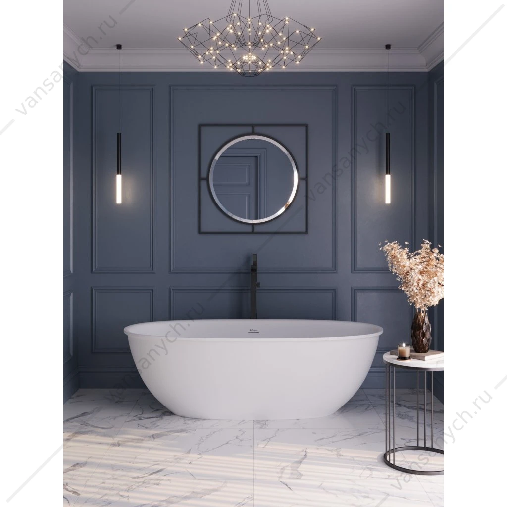 Ванна 170х76 отдельностоящая из иск. камня Solid Surface BelBagno MARINO, BB-MARINO-170-76-54-SSB