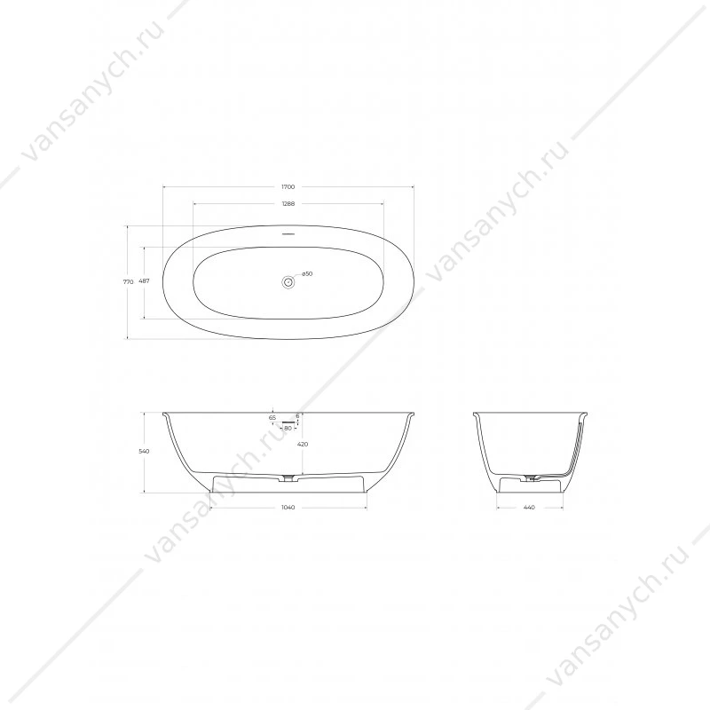 Ванна 170х76 отдельностоящая из иск. камня Solid Surface BelBagno MARINO, BB-MARINO-170-76-54-SSB