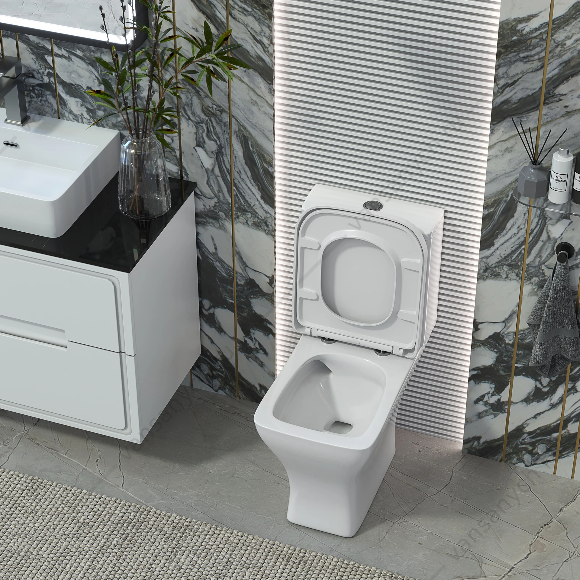 Унитаз безободковый смыв Торнадо напольный Elegante Vortex, белый, с бачком и крышкой микролифт (быстросъёмный механизм), EL45055
