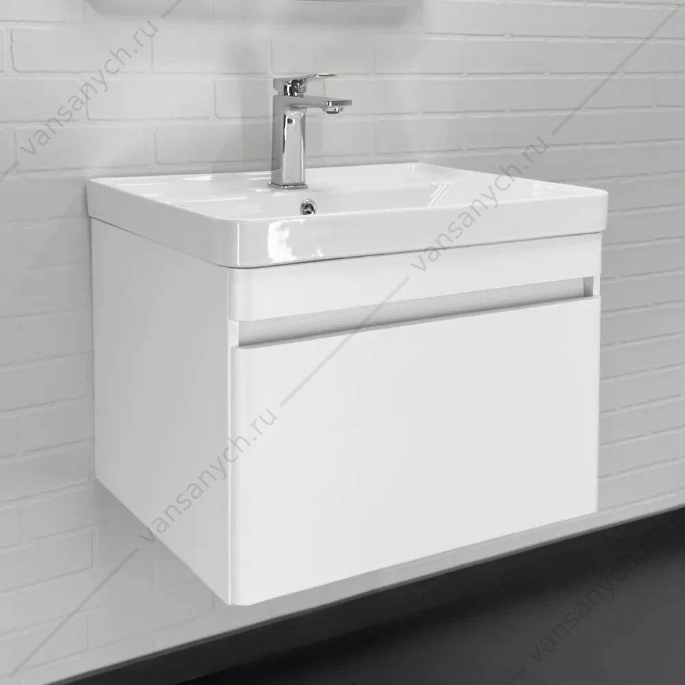 Тумба-умывальник подвесная Comforty Енисей-60П белый глянец с раковиной 4460