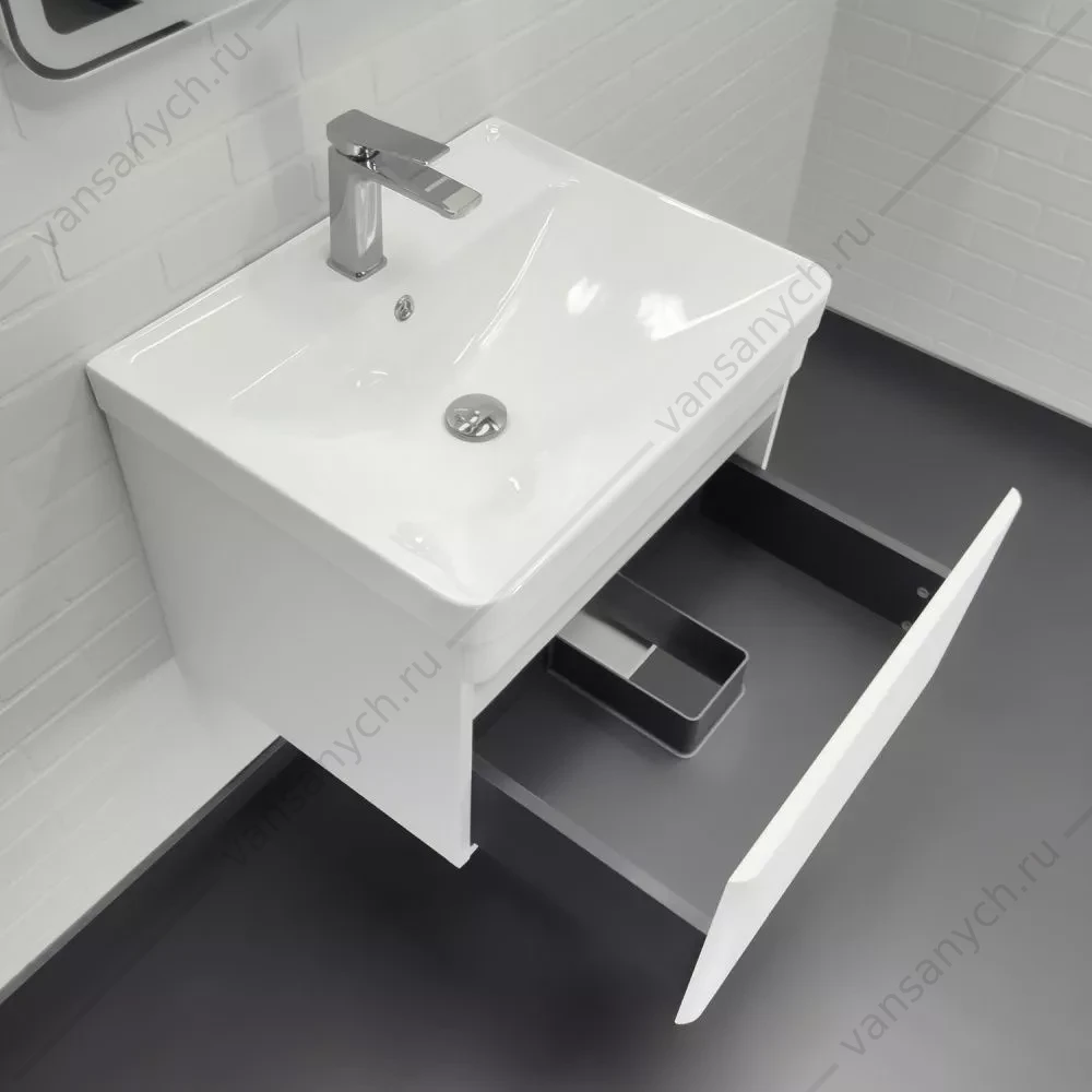 Тумба-умывальник подвесная Comforty Енисей-60П белый глянец с раковиной 4460