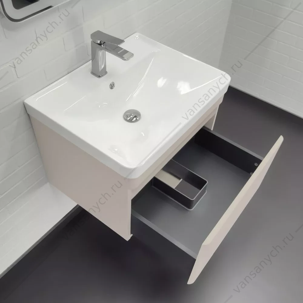 Тумба-умывальник подвесная Comforty Енисей-60П серый шелк с раковиной 4460