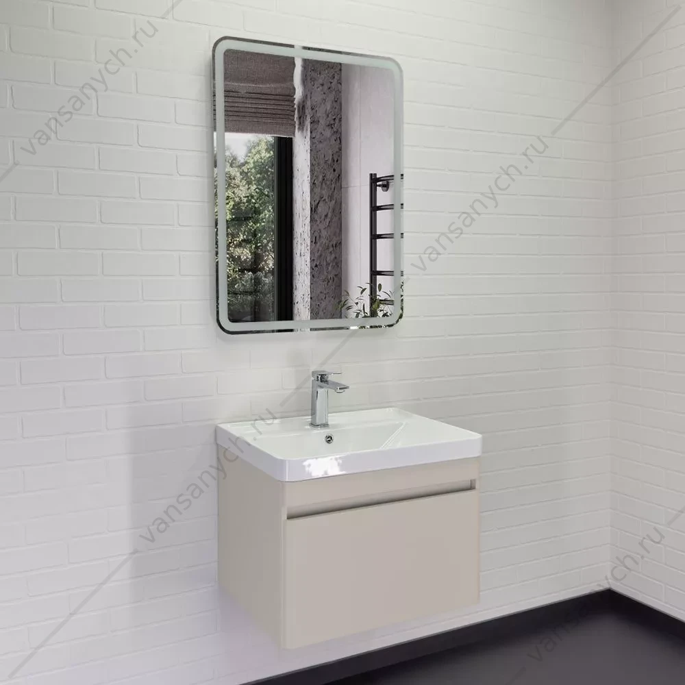 Тумба-умывальник подвесная Comforty Енисей-60П серый шелк с раковиной 4460