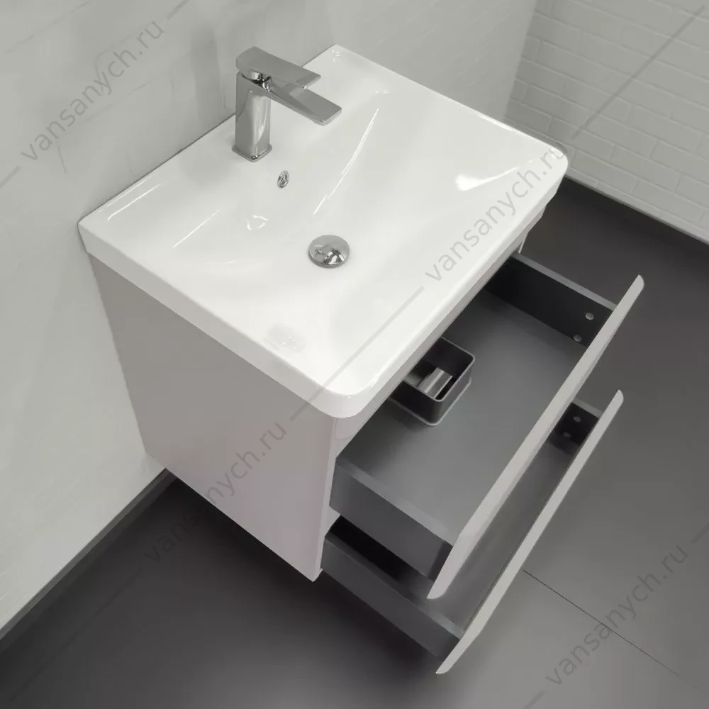 Тумба-умывальник подвесная Comforty Енисей-60П2 серый шелк с раковиной 4460