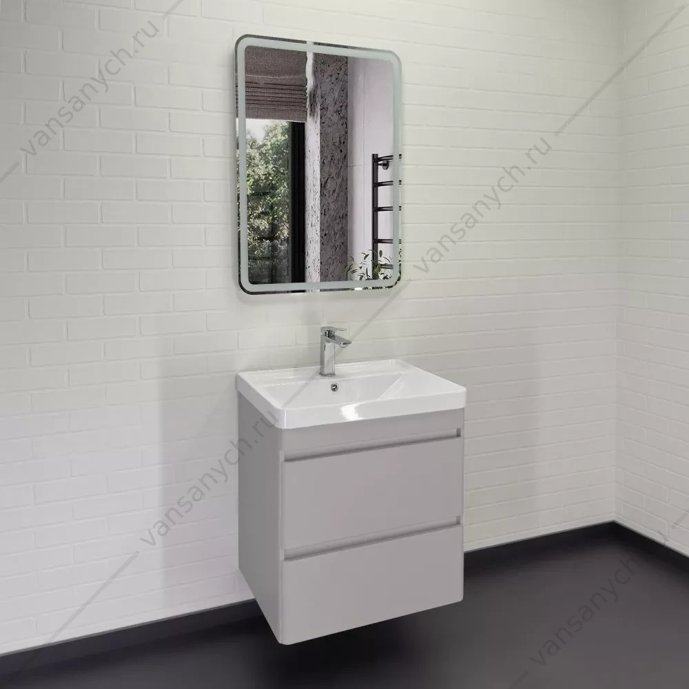 Тумба-умывальник подвесная Comforty Енисей-60П2 серый шелк с раковиной 4460