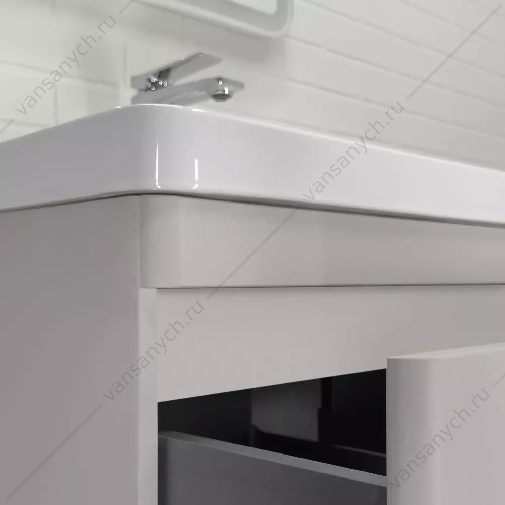 Тумба-умывальник подвесная Comforty Енисей-60П2 серый шелк с раковиной 4460