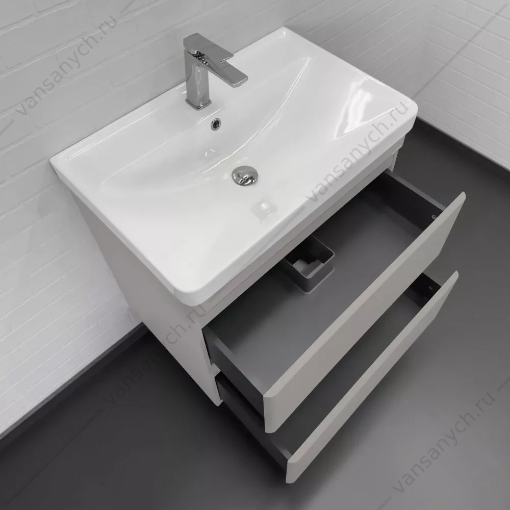 Тумба-умывальник подвесная Comforty Енисей-70П2 серый шелк c раковиной 4470