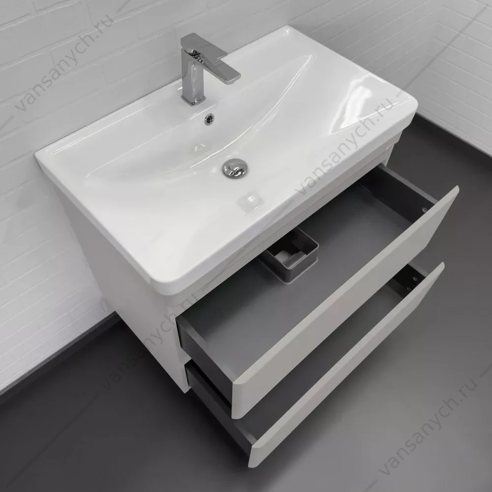 Тумба-умывальник подвесная Comforty Енисей-80П2 серый шелк c раковиной 4480