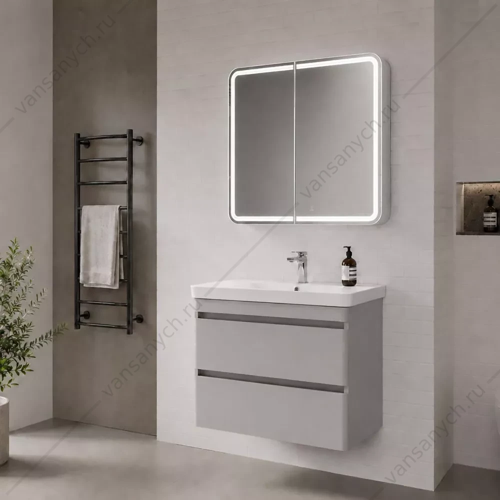 Тумба-умывальник подвесная Comforty Енисей-80П2 серый шелк c раковиной 4480