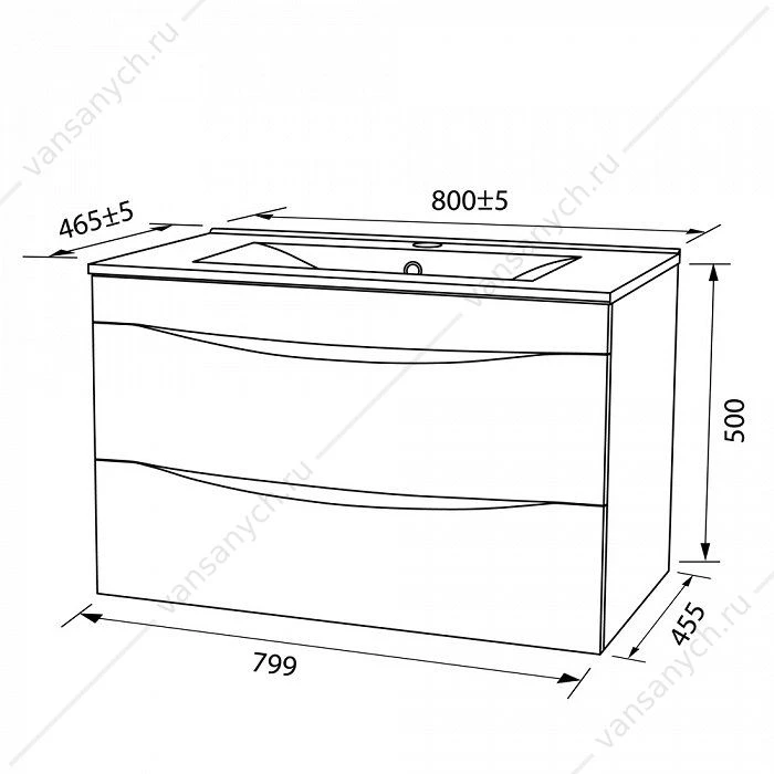 Тумба с умывальником, подвесная, 80 см, белая, Cloud, IDDIS, CLO80W0i95K