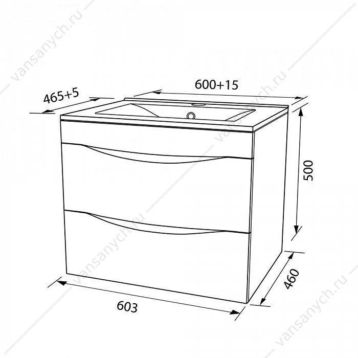 Тумба с умывальником, подвесная, 60 см, белая, Cloud, IDDIS, CLO60W0i95K