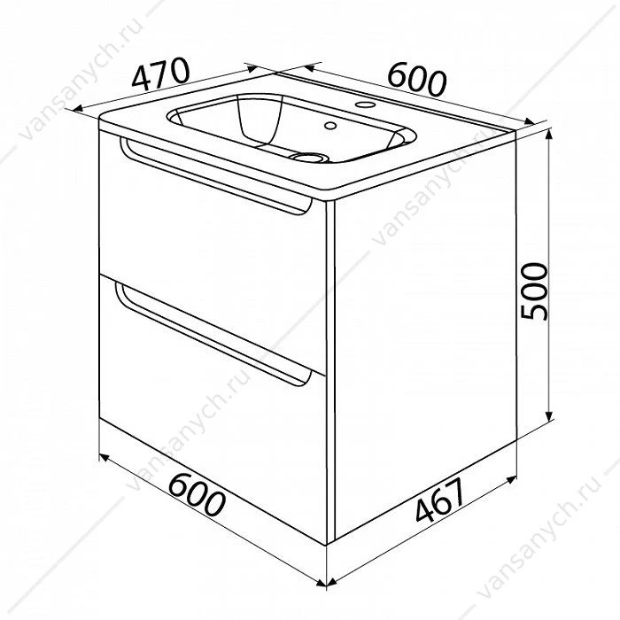 Тумба с умывальником, подвесная, 60 см, белая, Edifice, IDDIS, EDI60W0i95K