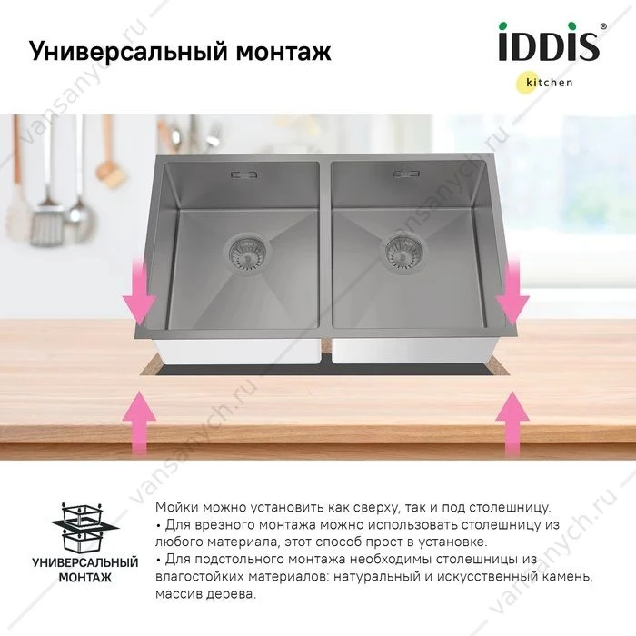 Мойка 74х44 IDDIS Edifice графит EDI75G2i77