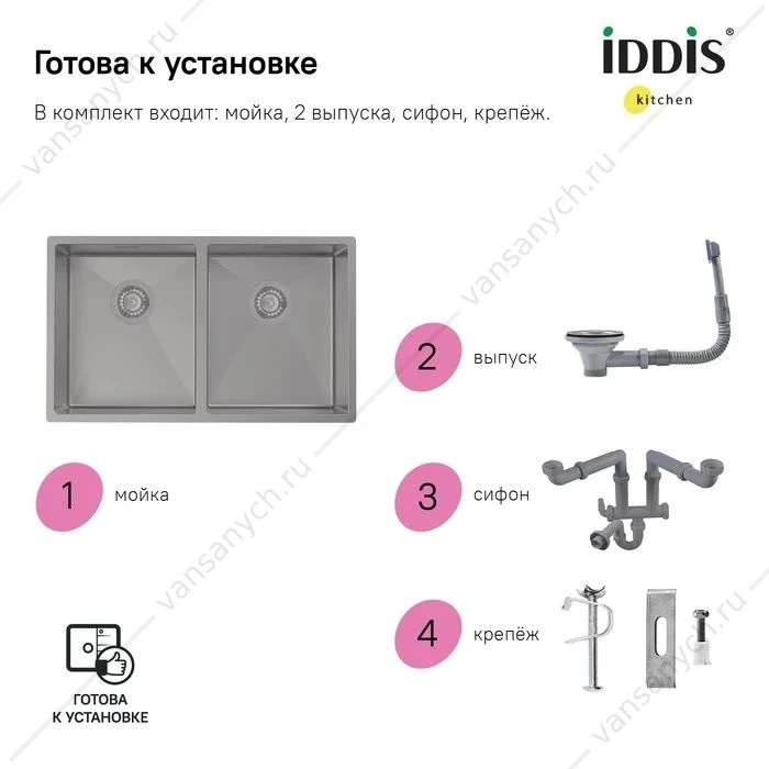 Мойка 74х44 IDDIS Edifice графит EDI75G2i77