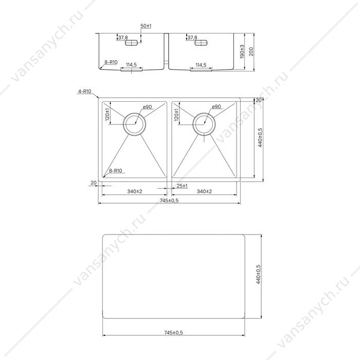 Мойка 74х44 IDDIS Edifice графит EDI75G2i77