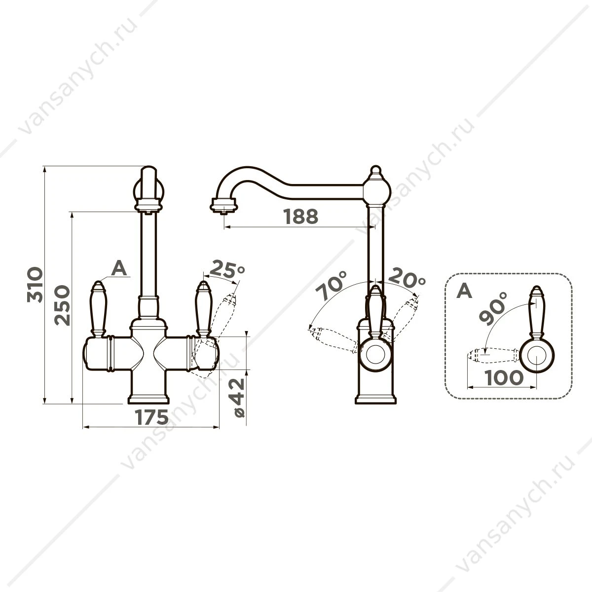 Смеситель для кухни Omoikiri Tottori-SI латунь/античное серебро