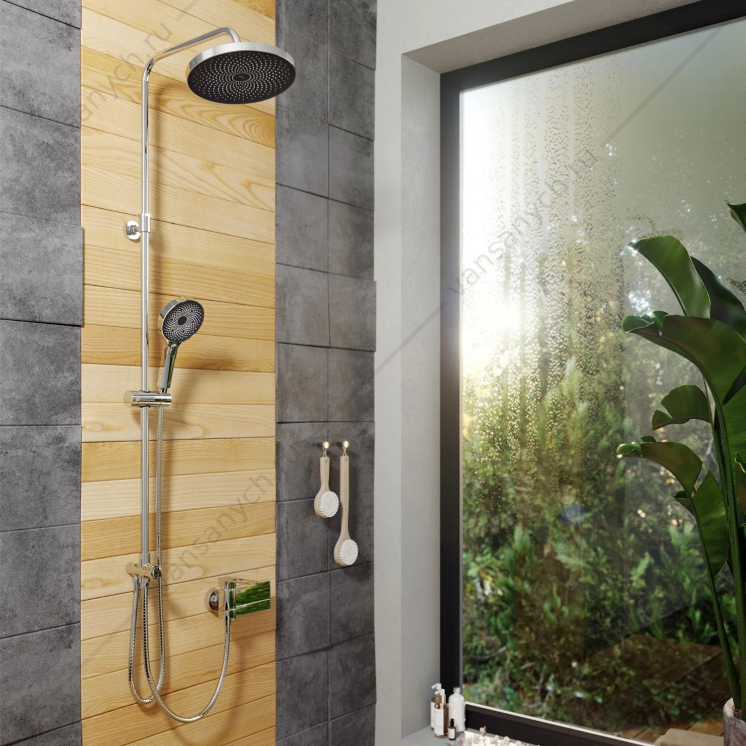 Душевой гарнитур с верхней лейкой, IDDIS SpaHome, хром/черный SPA3F0Ci76